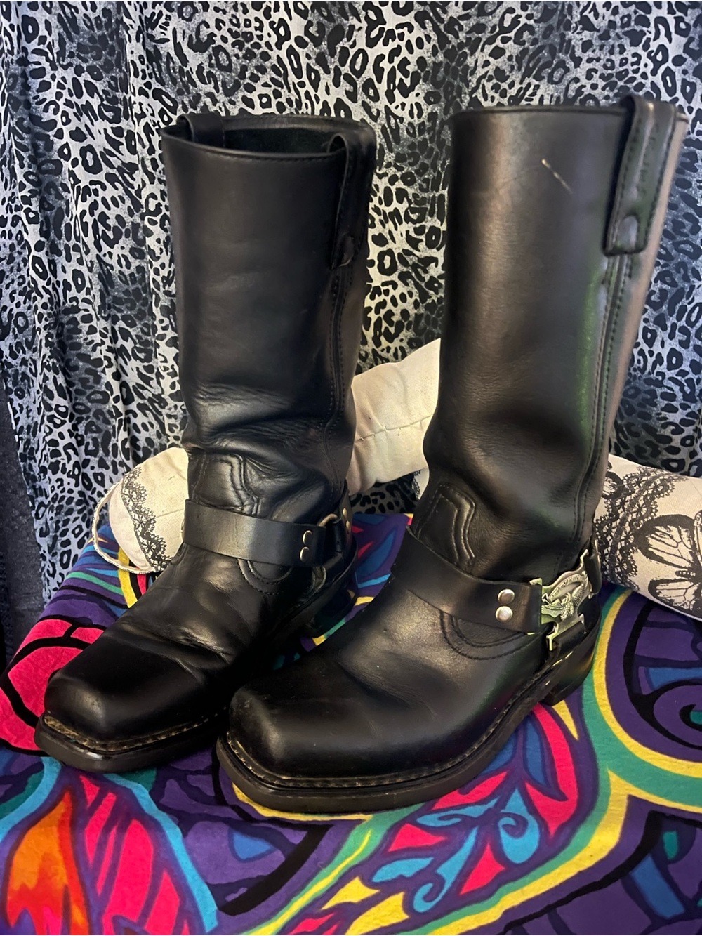 Harley-Davidson Black Leather Women's Harness Moto Boots